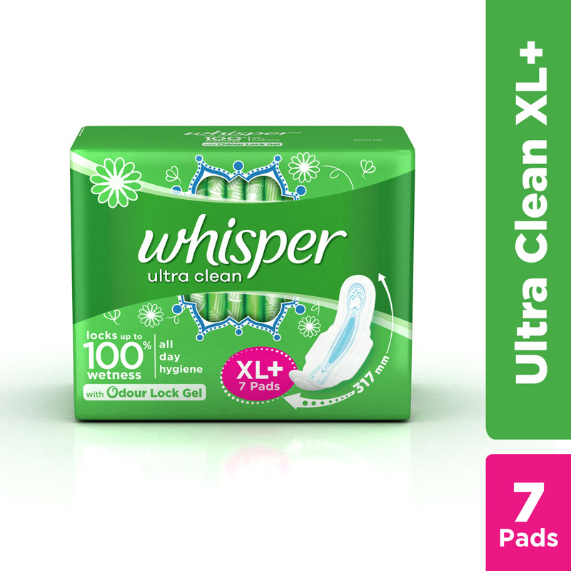 Whisper Ultra Clean Sanitary Pads for Women, XL+ 7 Napkins