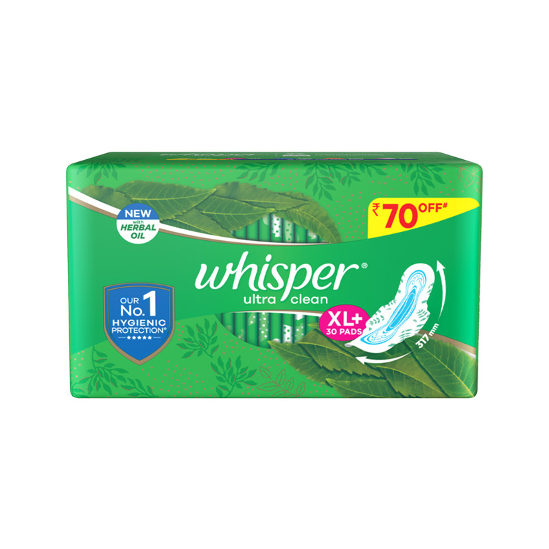 Whisper Ultra Clean Sanitary Pads for Women, XL 30 Napkins
