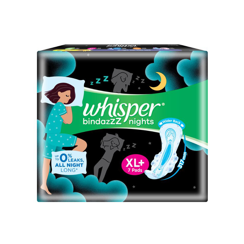 Whisper Bindazzz Nights Sanitary Pads for Women, XL+ 7 Napkins